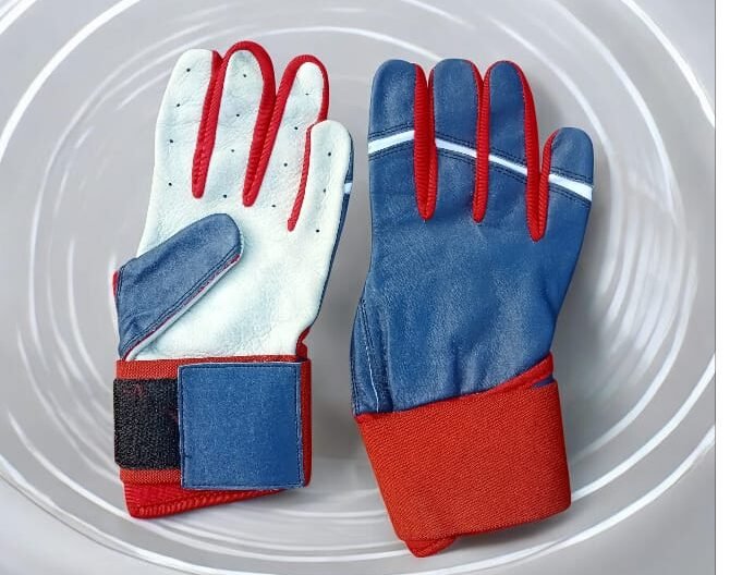Tri-Color Leather Batting Gloves (Blue/Red/White)