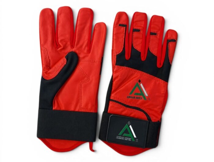 Full-Finger Leather Performance Batting Gloves (Red/Black)
