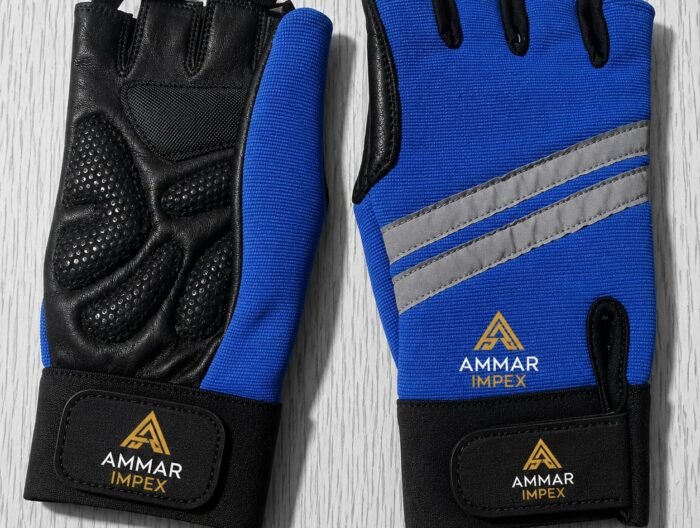 Reflective Striped Blue Half-Finger Training Gloves