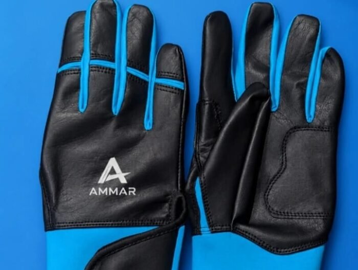Black & Cyan Accent Leather Batting Gloves