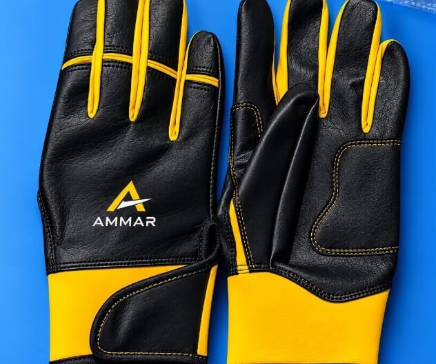 High-Contrast Black & Yellow Leather Batting Gloves