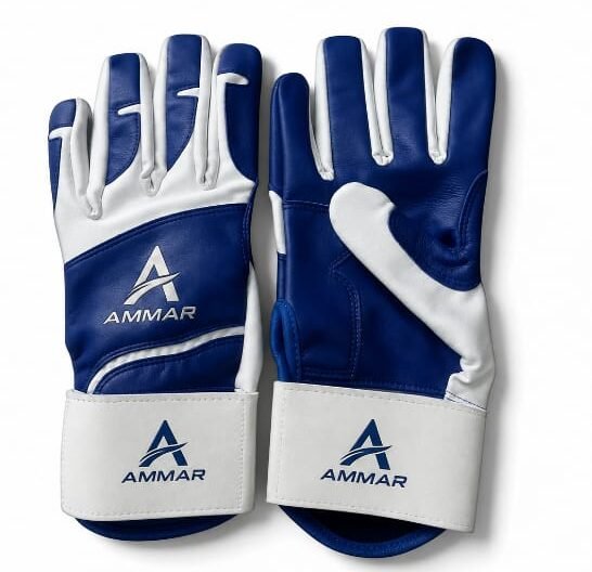 Royal Blue & White Leather Batting Gloves