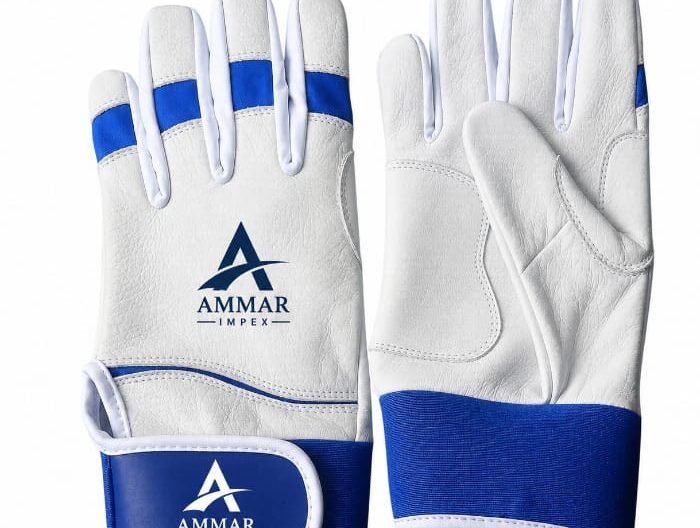 Classic White & Royal Blue Leather Batting Gloves