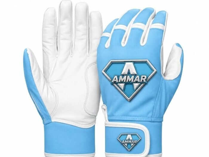Diamond Shield Light Blue Leather Batting Gloves