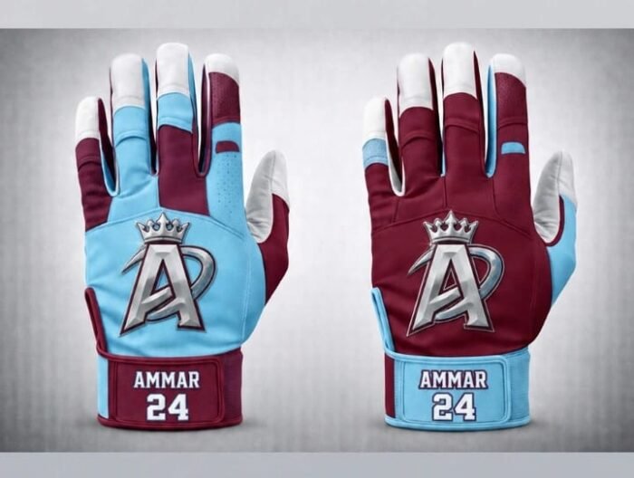 Dual-Tone Sky Blue & Maroon Crown Batting Gloves