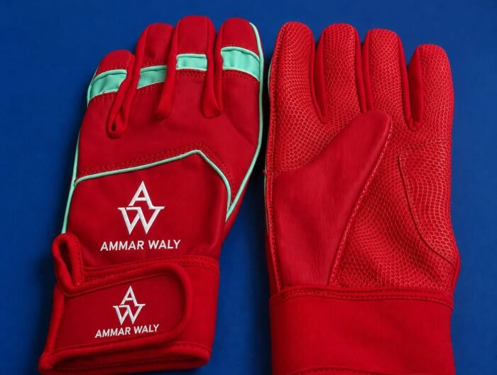 Crimson Red & Mint Accent Leather Batting Gloves