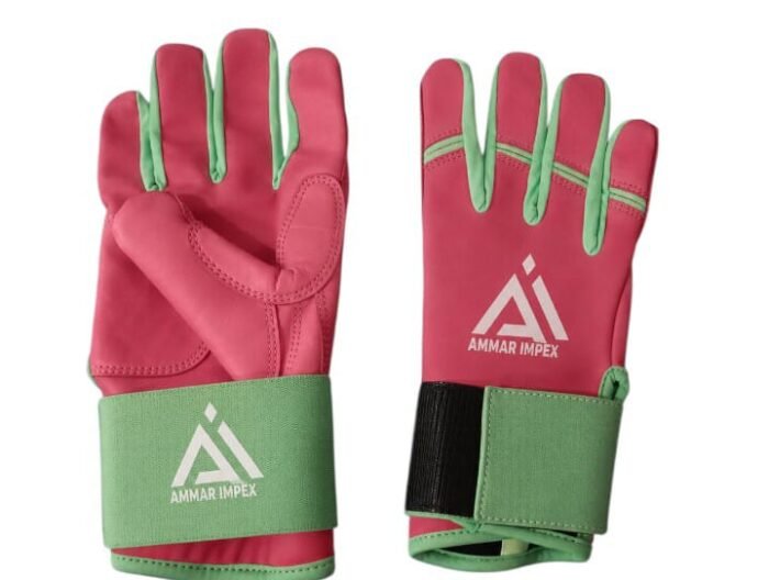 Coral Pink & Sage Green Leather Batting Gloves