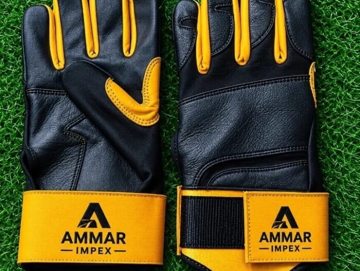 Black & Yellow Contrast Leather Batting Gloves