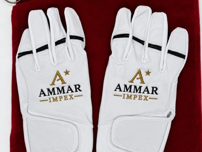 Gold Star Embroidered White Leather Batting Gloves