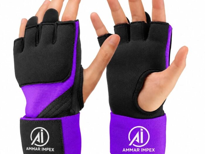 Purple Wrist-Wrap Half-Finger Training Gloves