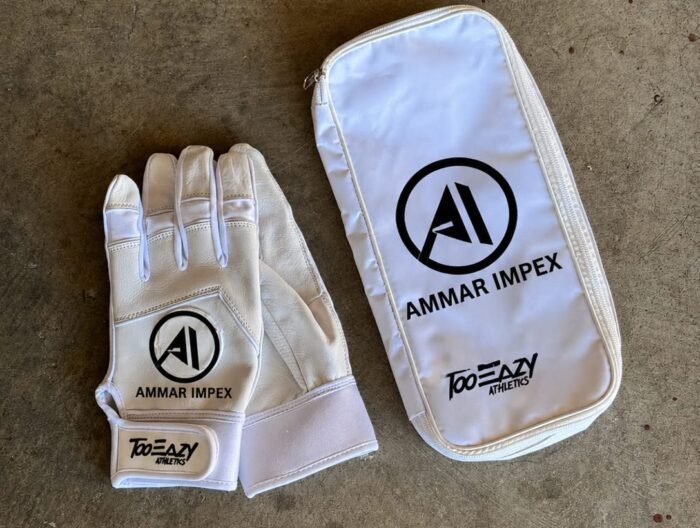 All-White Classic Leather Batting Gloves with Zipper Pouch