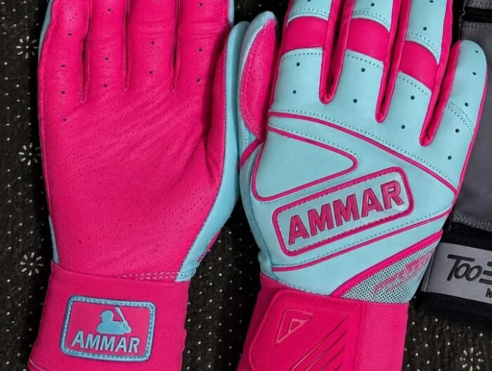 Pro-Grip Pink & Cyan Leather Batting Gloves