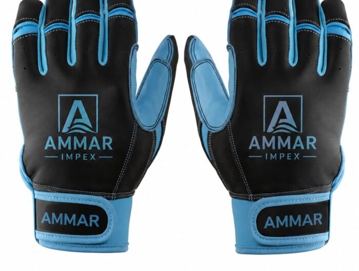 Pro-Grip Black & Sky Blue Leather Batting Gloves