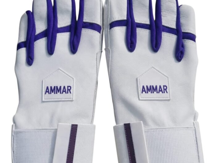 White Leather Batting Gloves with Purple Piping