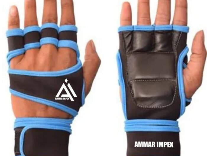 Padded Open-Back Half-Finger Training Gloves (Blue/Black