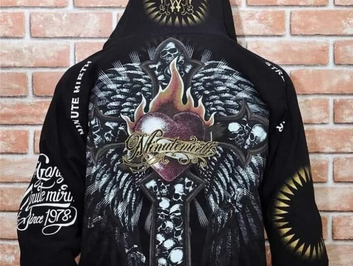 Gothic Winged Heart Cross Full-Zip Printed Hoodie