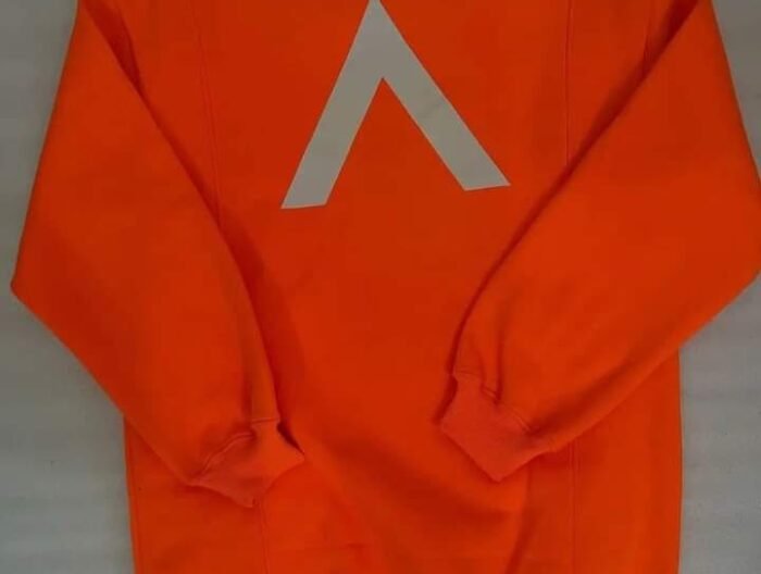 Bright Orange Crewneck Sweatshirt with V-Logo Graphic