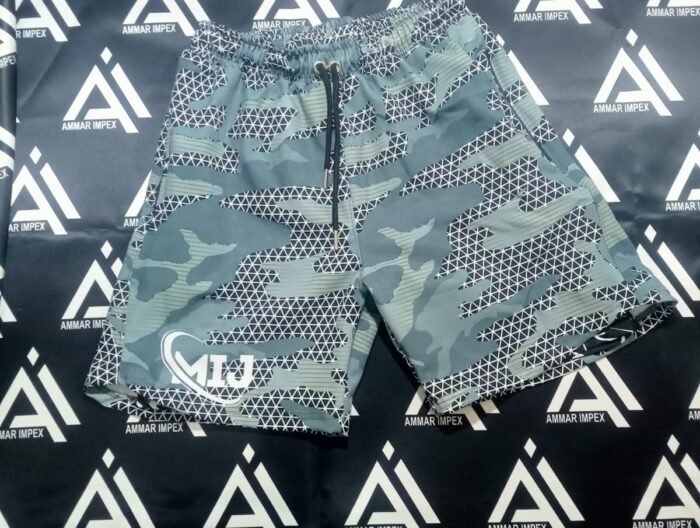 Grey Geometric Camo Pattern Athletic Shorts