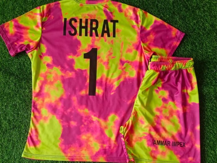 Personalized Name 'ISHRAT 1' Pink & Yellow Tie-Dye Soccer Kit