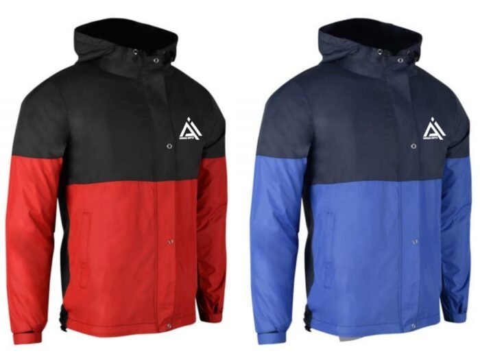 Hooded Colorblock Windbreaker Jackets (Red/Black & Blue/Black)