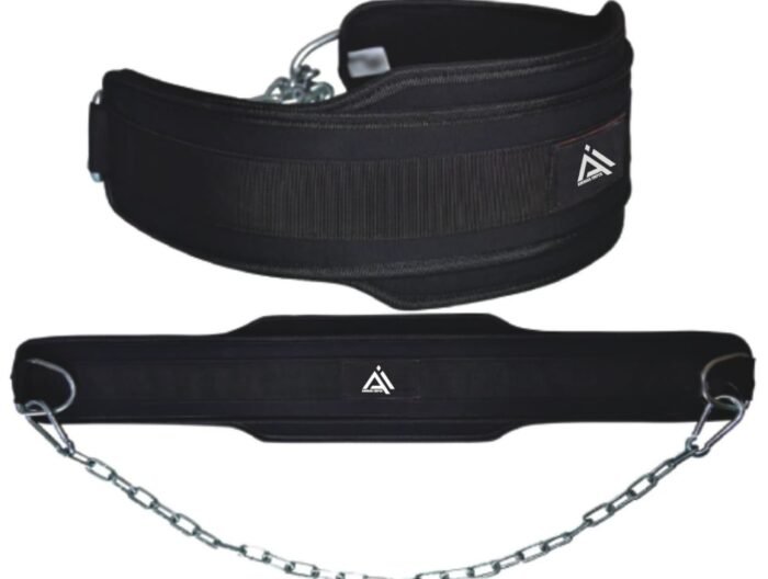 Black Padded Neoprene Weightlifting Dip Belt with Chain